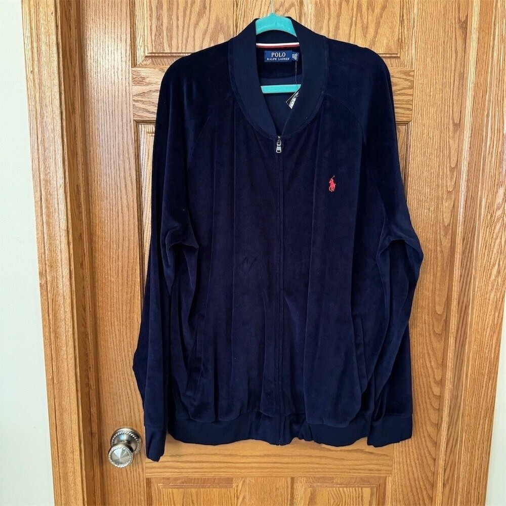 Polo Ralph Lauren Track Jacket Mens XXL Navy Blue Full Zip Red Pony Logo